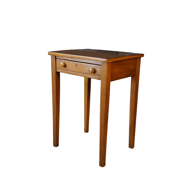 Farmhouse Antique Early American Sheraton Style Oak Farmhouse Side Work Table W/ Drawer For Sale - Image 3 of 15