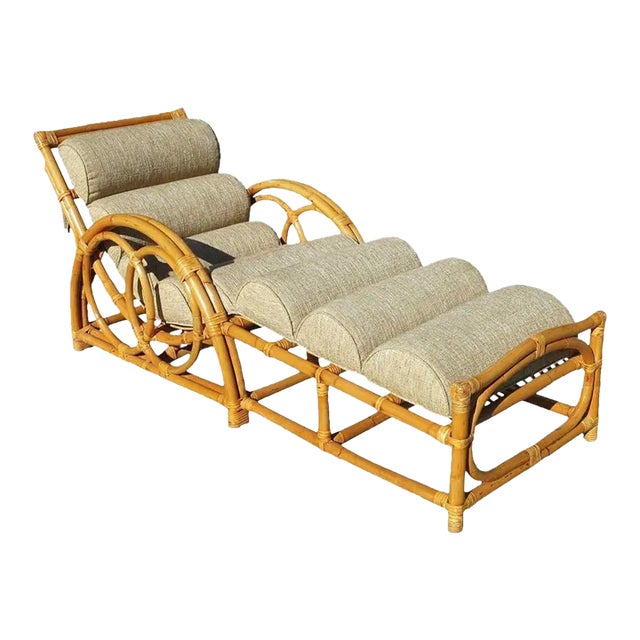 Restored Circles & Speed Arm Rattan Chaise Lounge Chair For Sale