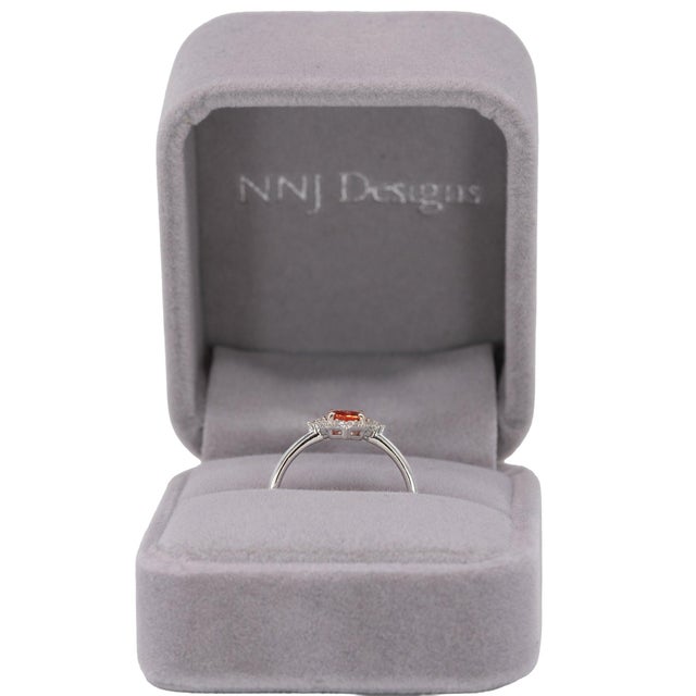Padparadscha Sapphire Halo Ring With Natural Diamond Accents in Solid 14k Gold, Size 6.75 For Sale - Image 4 of 10