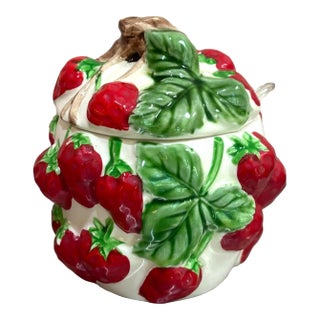 Lefton Ceramic Strawberry Jar W/ Spoon For Sale