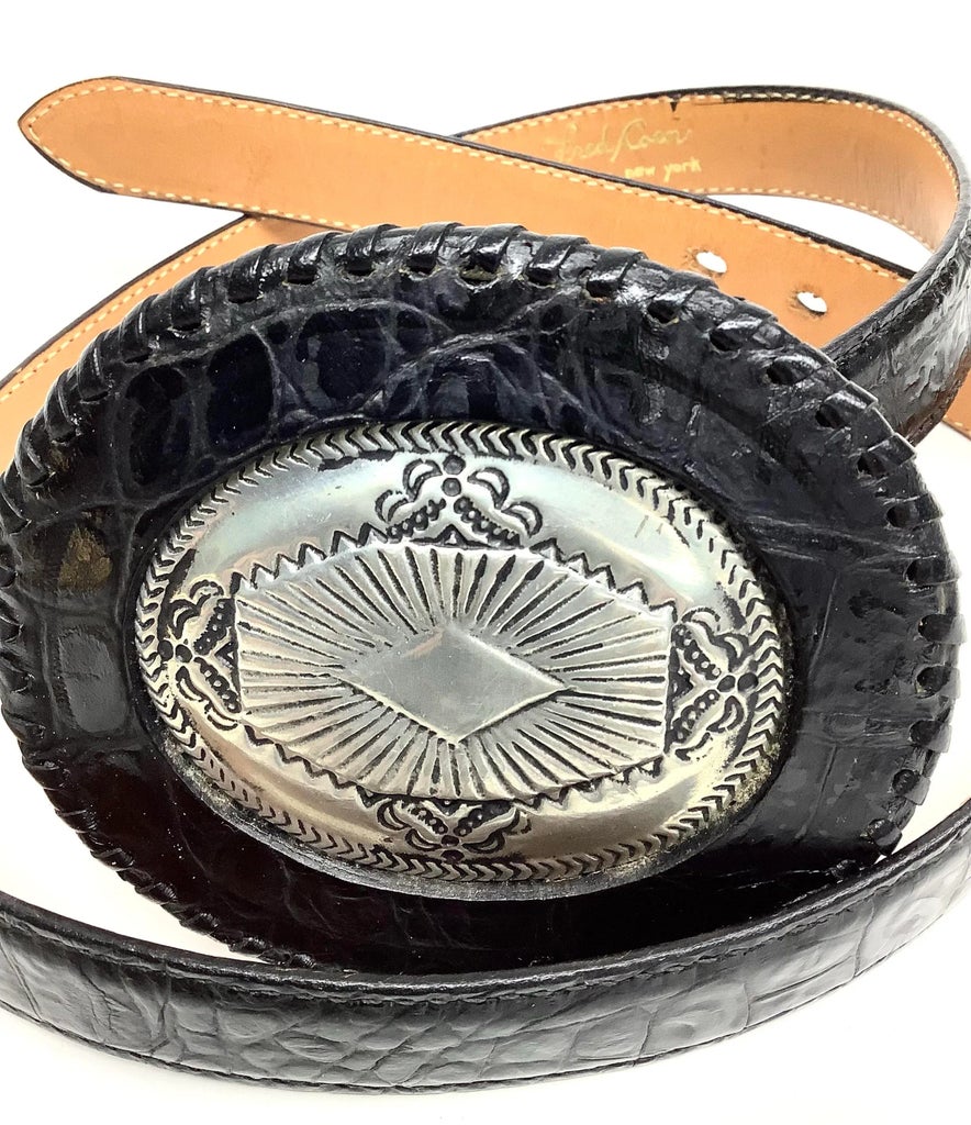 Vintage Hand Made Leather Belt Fred Coen Silver Buckle 