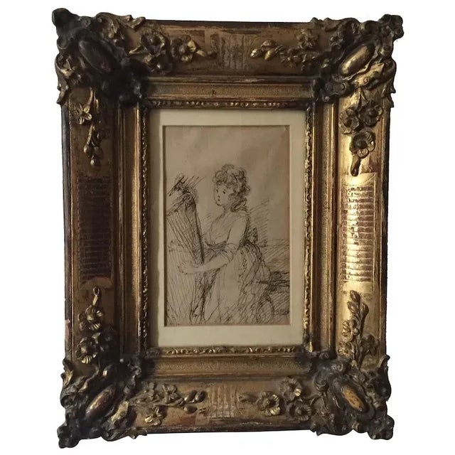 Late 19th Century French Belle Epoque Drawing of a Seated Classical Lady Playing the Harp by Constantine Guys, Framed For Sale - Image 12 of 12