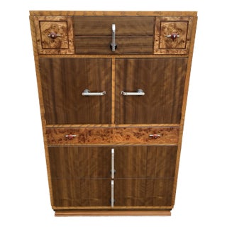 Williamsport Furniture Art Deco Burlwood and Walnut Tall Chest of Drawers- Fully Restored For Sale