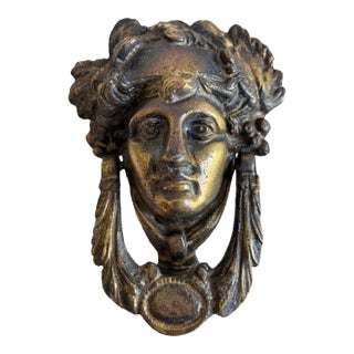 Early 20th Century Neoclassical Brass Bronze Figural Door Knocker Godess Athena For Sale