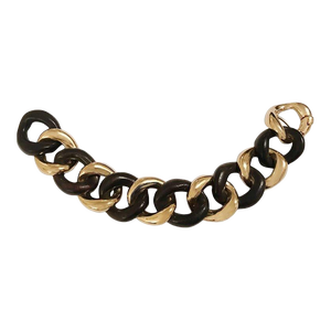 Christina Addison Elegant Alternating Yellow Gold and Ebony Wood Curved Link Bracelet