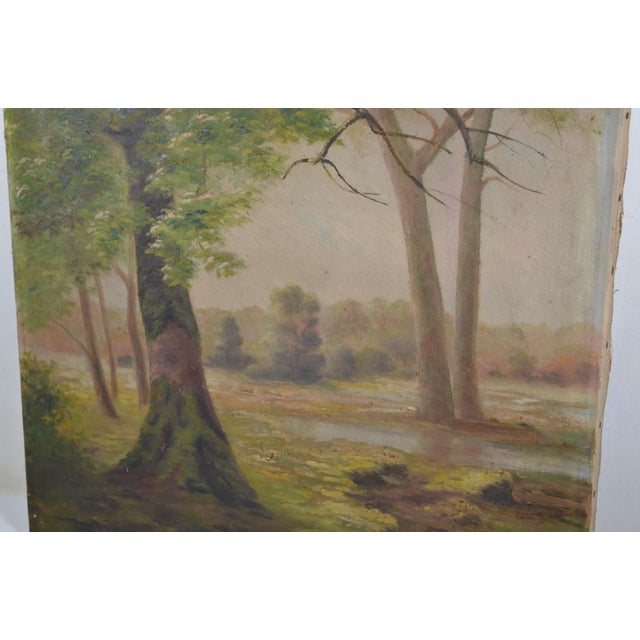 Avocado French School of the 20th Century “Landscape at the Pond” Oil on Canvas For Sale - Image 8 of 12