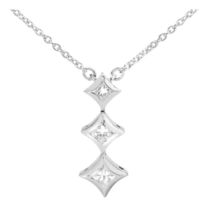10K White Gold 1/5 Cttw Princess Cut Diamond 3 Stone Drop 18" Pendant Necklace (H-I Color, SI2-I1 Clarity)