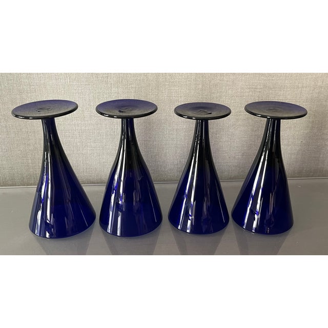 Antique Early 19th Century English George III Blue Cobalt Wine Glasses - Set of 4 For Sale - Image 14 of 18