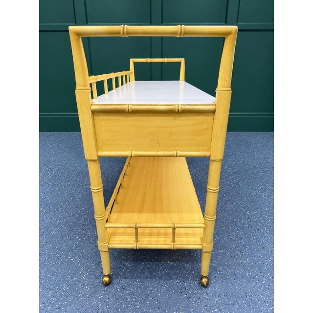 Light Yellow Vintage Thomasville Allegro Faux Bamboo Rolling Serving Cart For Sale - Image 8 of 12