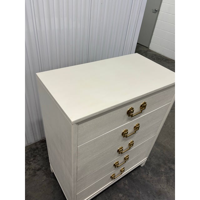 Offered is a 1950s era dresser by Landstrom Furniture. This solid mahogany piece features a classic antique white finish,...