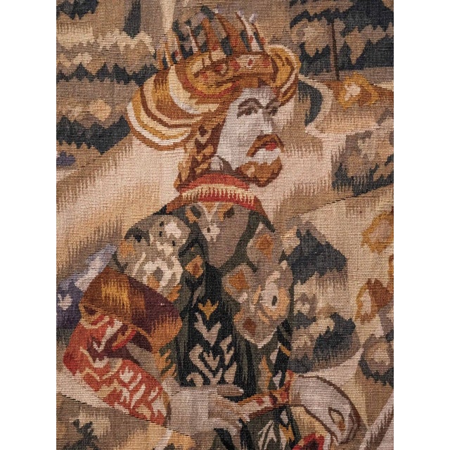 Hand-woven tapestry from the famous Aubusson workshops with a beautiful motif of a nobleman sitting on a horse in a noble...