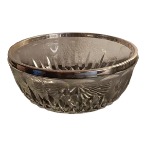 1980s Leonard Italy Cut Crystal Bowl With Silverplated Rim