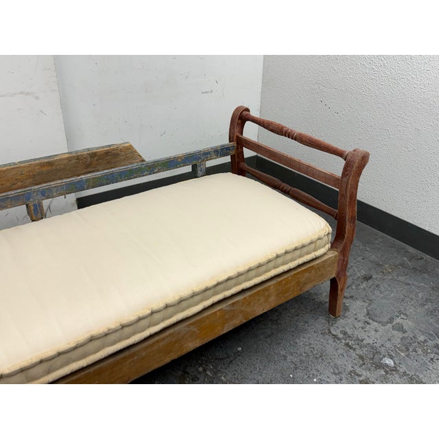 Wood Rustic Wood Daybed Bench + Cushion, Vintage For Sale - Image 7 of 12