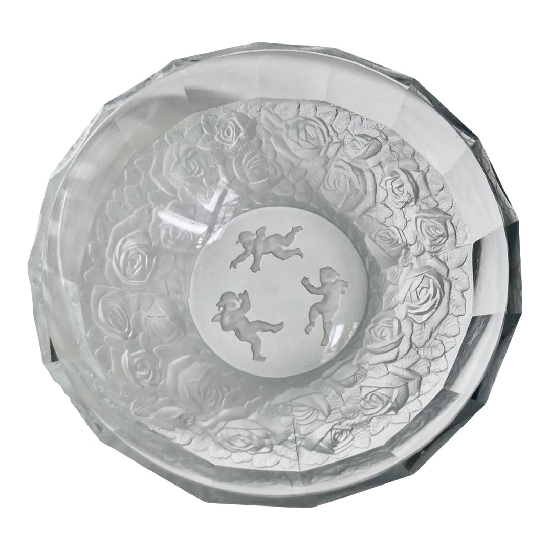 LALIQUE 波模様 クリスタル皿 Lalique France Roscoff Koi Fish Bubbles French Crystal