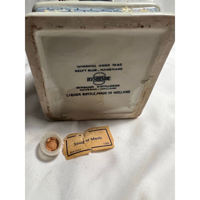 White Old Rynbende & Sons Delft Blue Spinning Windmill Music Box For Sale - Image 8 of 10