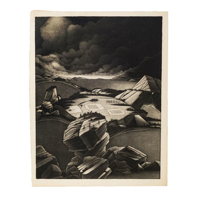 Desolate Landscape - Original Mezzotint by Michel Estèbe - Late 1900 Late 1900 For Sale