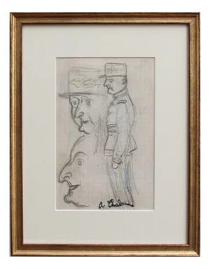 Auguste Chabaud, Mon Colonel, 1910s, Pencil & Crayon on Paper, Framed