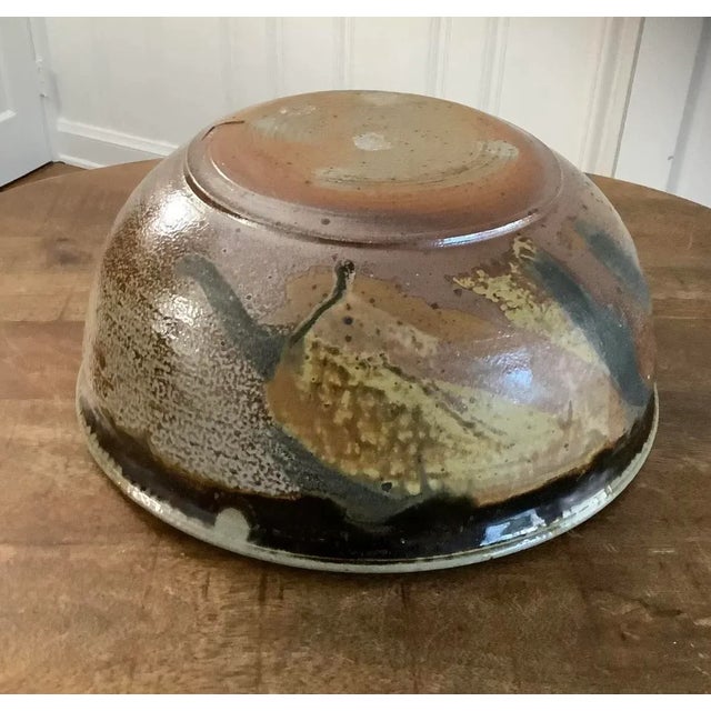 Coffee Vintage Late 20th Century Studio Pottery Hand Thrown Glazed Centerpiece Bowl, Brown Colors Stamped Prins For Sale - Image 8 of 9