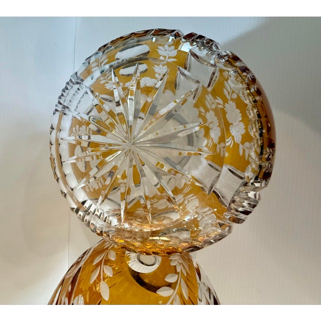 Amber Pair of Vintage Huta Julia Poland Amber Cut-to-Clear Crystal Orb Bowls For Sale - Image 8 of 12