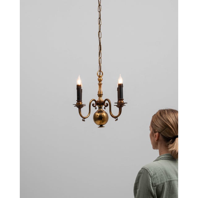 English 20th Century Belgian Colonial Revival Brass Three-Arm Chandelier For Sale - Image 3 of 18