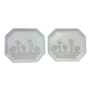 1960s Gordon and Jane Martz Floral Incised Plates or Tray, Marshall Studios-a Pair