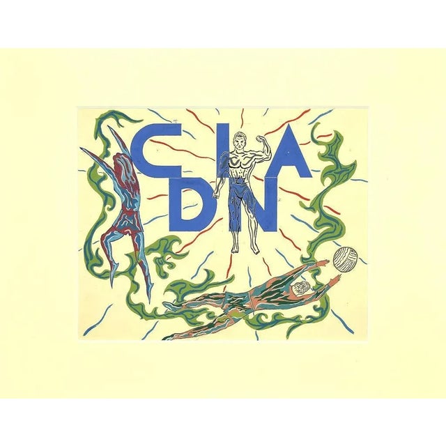 CIADN is an original modern artwork realized in the 1950s by the French artist Monique Bertrand (1924 - ?). Original Ink...
