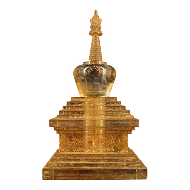 Late 19th Century Rock Crystal Stupa Reliquary With Gilt Buddha, 2.81kg For Sale