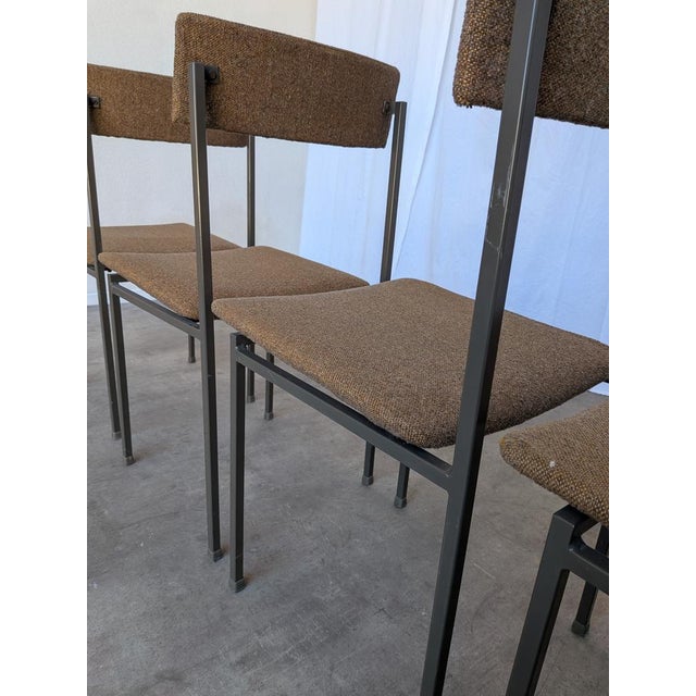 Vintage Industrial Black Metal School Chairs with Brown Fabric Seats, 1970s, Set of 4 For Sale - Image 11 of 18