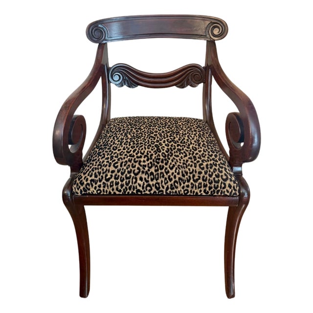 Early 20th Century Neoclassical Style Mahogany Armchair With Leopard Velvet Seat For Sale