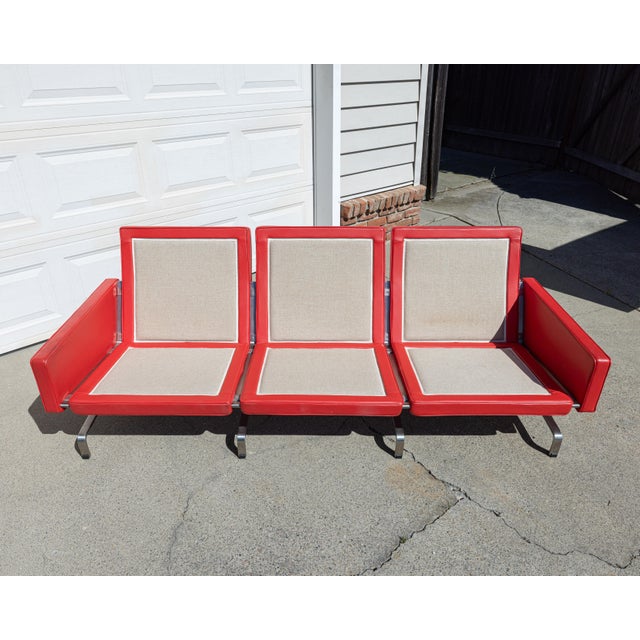Metal Poul Kjærholm Style Pk31 3-Seater Sofa in Red Leather For Sale - Image 7 of 16