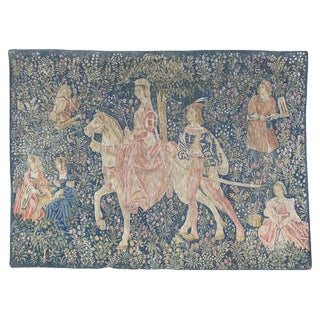 Vintage French Hand-Printed Medieval Design Noble Amazon Tapestry, 1960s For Sale
