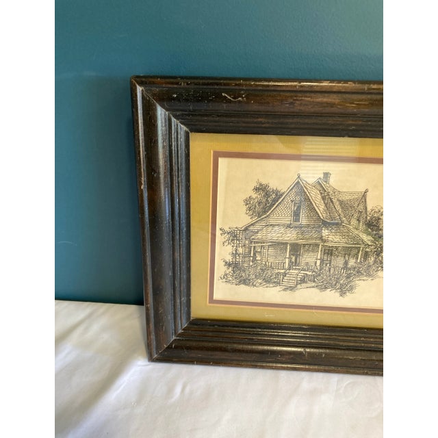1970s 1970's Ink Drawing of a House, Signed by Artist For Sale - Image 5 of 8