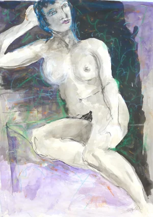 "Nude in the Studio" Contemporary Abstract Figurative Drawing by Martha Holden