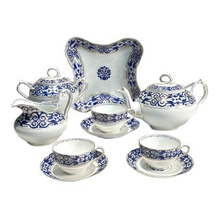 Antique Austrian Porcelain 10 Pc Tea Set Cobalt Blue and Gold, Fischer & Mieg Pirkenhammer For Sale