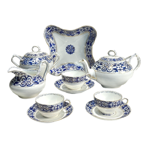 Antique Austrian Porcelain 10 Pc Tea Set Cobalt Blue and Gold, Fischer & Mieg Pirkenhammer