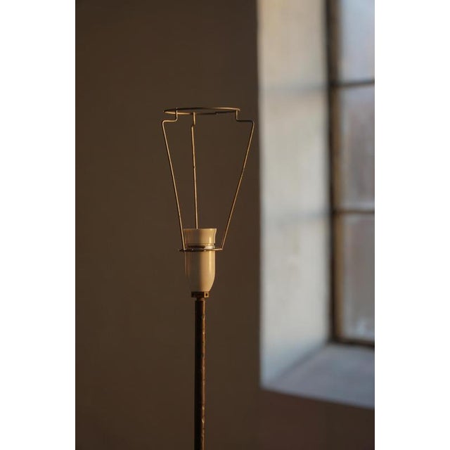 Art Deco Danish Iron Floor Lamp with Tripod Base and Floral Lampshade, 1940s For Sale - Image 12 of 18