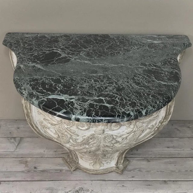 18th Century French Baroque Marble Top Painted Console ~ Pedestal For Sale - Image 4 of 12