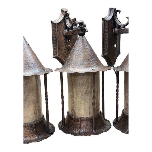 1930s One of 3 Storybook Outdoor Lanterns With Silver Mica Shade For Sale