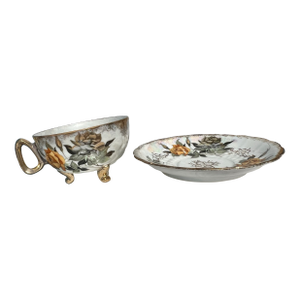 Vintage Iridescent Lusterware 3 Footed Floral Teacup & Saucer