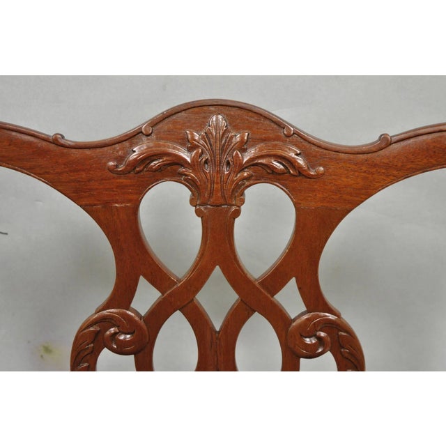 Wood Antique Chippendale Style Mahogany Carved Fretwork Dining Chairs - Set of 10 For Sale - Image 7 of 18