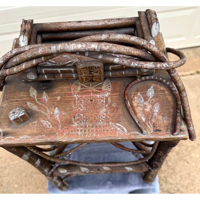 Brown Antique 19th Century Adirondack Bentwood Twig Table With Tramp Art Log Cabin Box. For Sale - Image 8 of 11