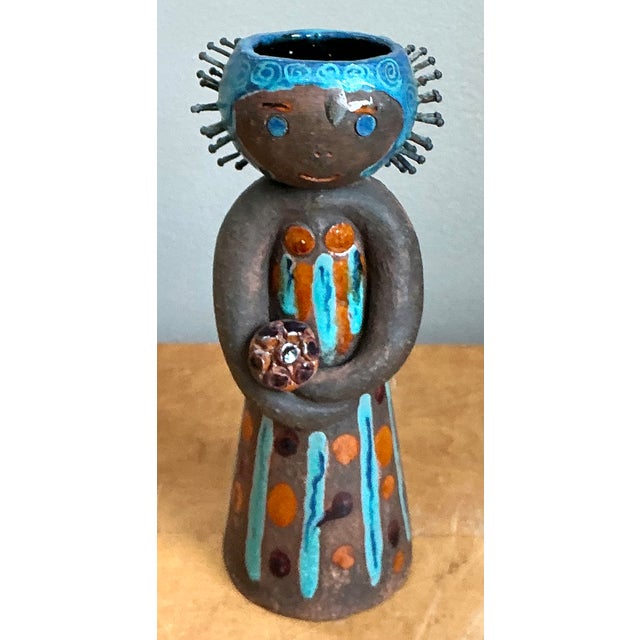 Vintage Hand Painted Ceramic Figurine Candlestick For Sale - Image 9 of 12