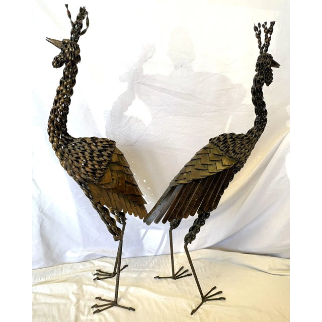 Vintage Artisan Crafted Recycled Metal Standing Crane Sculptures- A Pair For Sale - Image 17 of 18