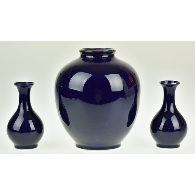 Vintage Asian Kutani Cobalt Blue Vases 3 Piece Set Chairish