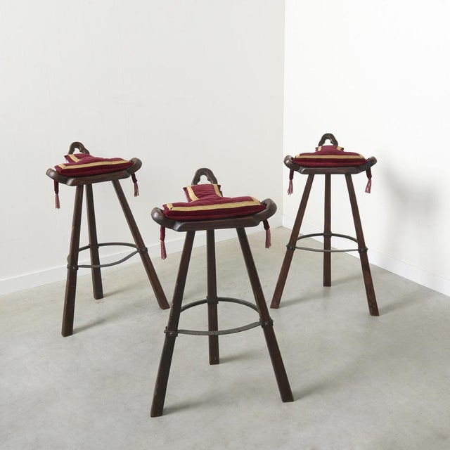 Brown Mid-Century Brutalist Spanish Bar with Marbella Bar Stools, 1960s, Set of 5 For Sale - Image 8 of 18