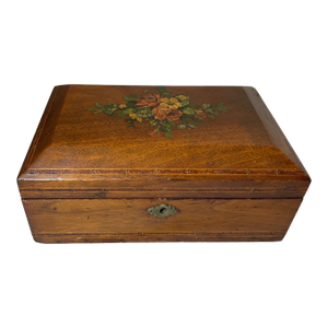 Antique 19th Century Handmade Inlaid Marquetry Painted Wood Wooden Jewelry Box