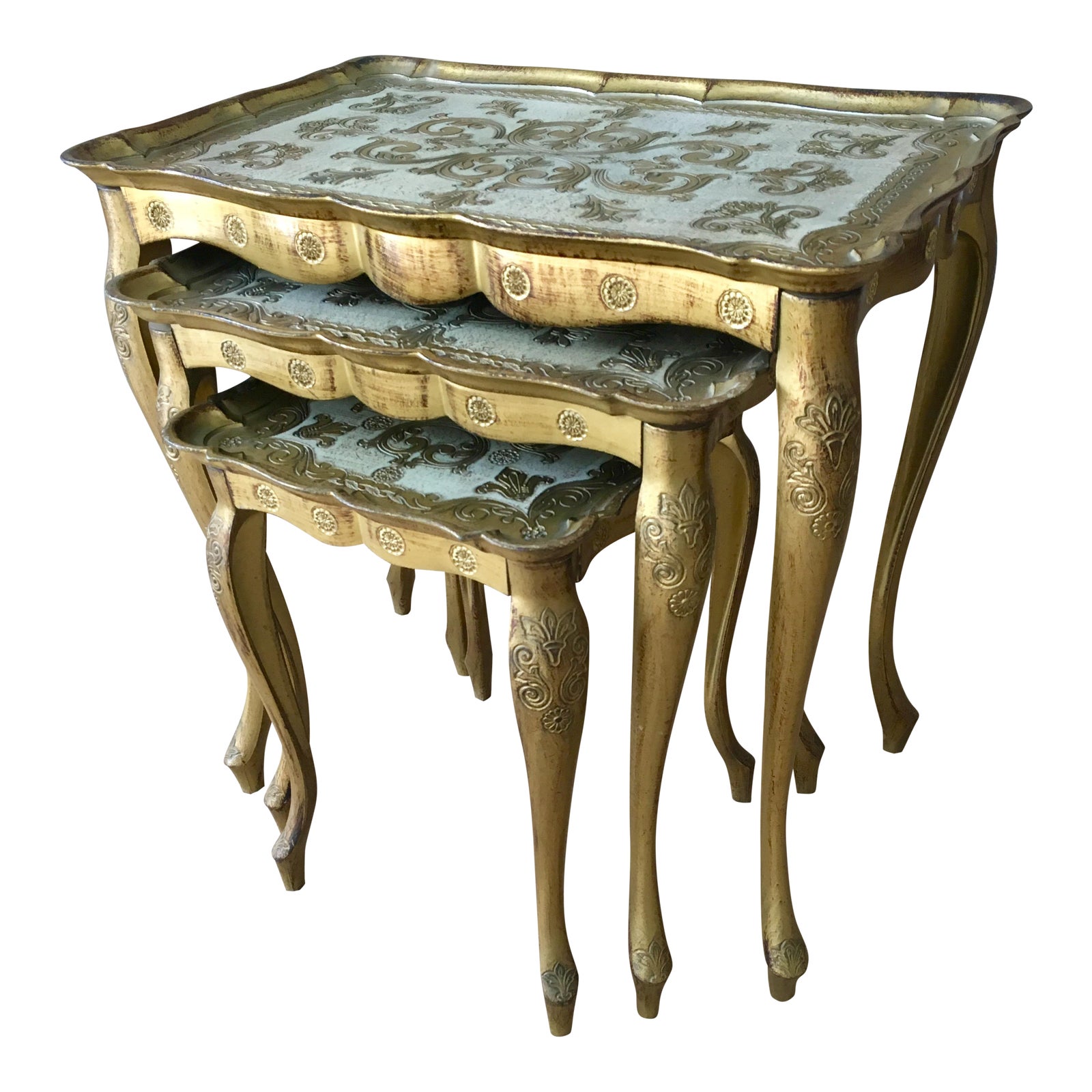 1960's Italian Florentine Nesting Tables Set of 3 Chairish