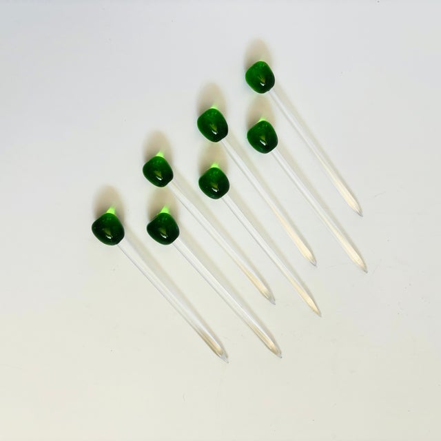 Mid-Century Modern Glass Olive Drink Stirrers - Set of 7 For Sale - Image 3 of 6