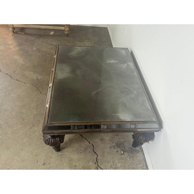 Gold Hollywood Regency Mirrored Coffee Table With Carved Wood and Twisted For Sale - Image 8 of 12