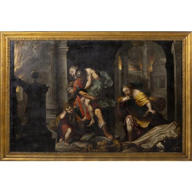 Willem Van Mieris circle (1662-1747) "Aeneas flees from burning Troy" by Federico Barocci Oil on canvas. Restorations....